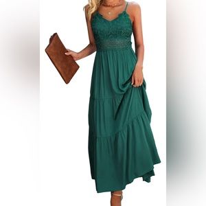 Dokuritu Women's Beach Crochet Lace Maxi Dress Medium Green
